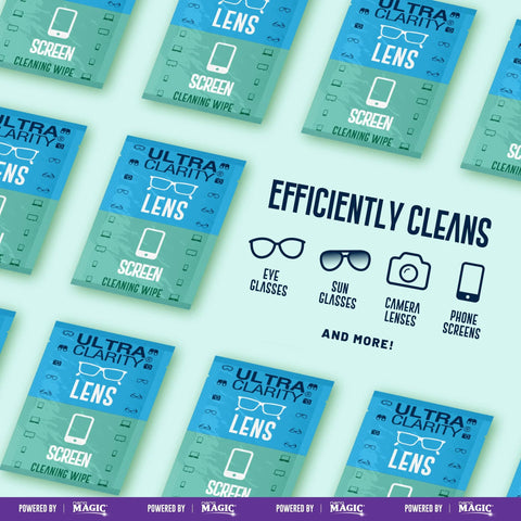 Ultra Clarity Lens screen cleaning wipes, 210-pack in blue and teal packaging