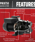 1/2 HP Shallow Well Jet Pump For Homes And Cottages, Delivers 7.4 GPM, Dual Voltage 115/230V, Cast Iron Casing With Glass Filled Impeller
