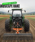 60 Inch Landscape Rake For Category 1 Tractors, 3 Point Tow-Behind Garden Tool with tractor on farm field