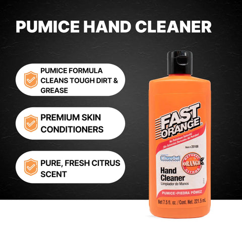 Heavy Duty Mechanic Hand Cleaner With Pumice Lotion, Natural Citrus Scent, Waterless Formula For Grease Busting And Grime, Skin Conditioning With Aloe And Glycerin, 7.5 Oz bottle with features text