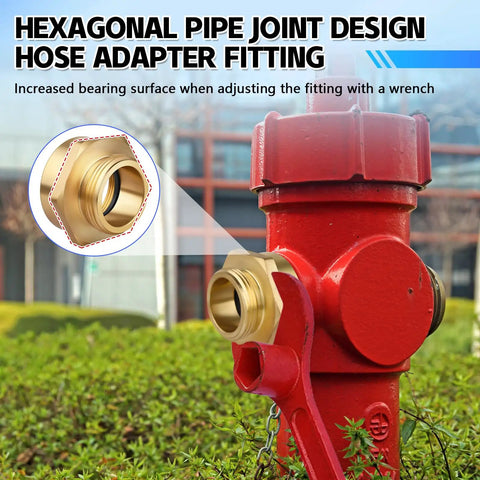 Brass Fire Hose Adapter One And A Half Inch NST NH Female To One And A Half Inch NPT Male Hex Nipple Connector on hydrant