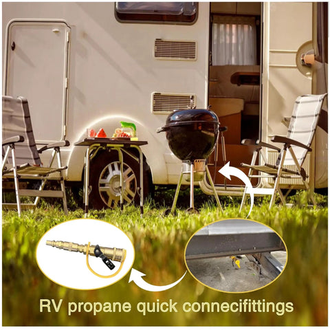7 Piece Propane Quick Connect Fittings Set For RV To Grill Hookups With 3/8 Inch Flare To 1/4 Inch NPT Male Adapters