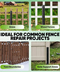 Heavy Duty Fence Post Repair Kit For Wood Fences Knocks Out Leaning Posts Fast With Rock Solid Ground Spike Anchors in fence areas.