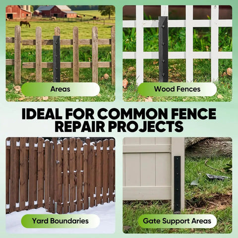 Heavy Duty Black Fence Post Repair Kit Knock Out Leaning 4x4 6x6 Wood Posts Rust Resistant Durable Spike Anchor for wood fences.