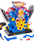 V6 Engine Take Apart Building Kit For Kids 60 Piece STEM Toy With Realistic Lights Sounds And Tools, blue engine model with tools