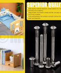 24 Pcs M6x70mm Hex Socket Cap Bolts Kit With Barrel Nuts And Hex Key Silver Nickel Plated Hardware displayed next to a crib and bookshelf
