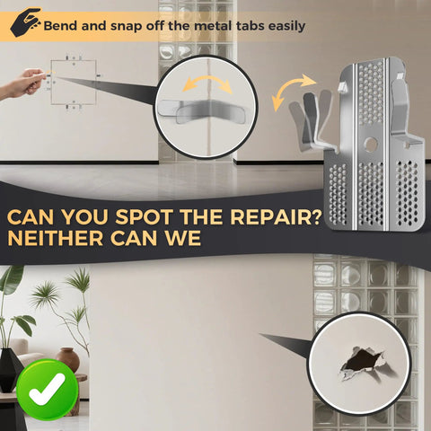 Gnarly Wall Damage Tackled Quick With Effortless Drywall Repair Clips For Knockout Smooth Finish, easy tab bending for patch repair.