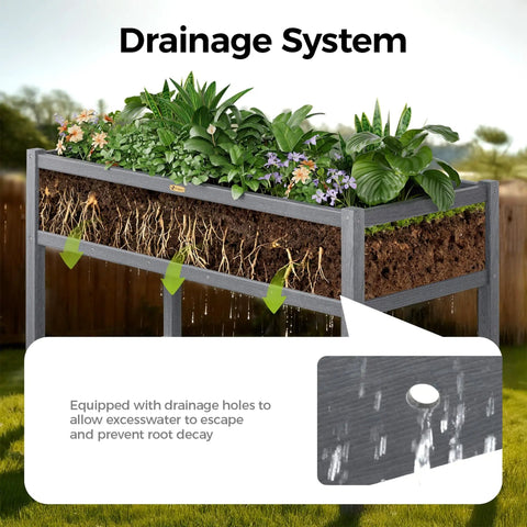 HDPE Elevated Raised Garden Bed With Legs For Outdoors 47 X 22 X 30 Inches Planter Box With Drainage System For Vegetables, Herbs