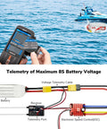 R8FG 8CH Gyro Receiver With 2.4GHz Long Range Telemetry Up To 600m for RC models shown with battery and control setup.