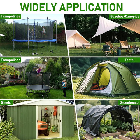 Heavy Duty Ground Anchors Screw In For Trampolines And Outdoor Gear in use with trampolines, tents, sheds, and greenhouses