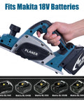 Heavy Duty Cordless Electric Hand Planer, 850W Brushless Wood Plane with battery compatibility, ergonomic handle and edge guide.