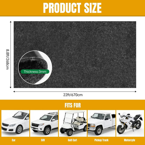 Diagram showing dimensions of 22ft x 8.8ft Extra Large Garage Floor Mat Heavy Duty Oil Absorbent Parking Mat With Waterproof Non Slip Backing