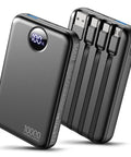 Pocket Sized 10000 Mah Portable Charger With Four Built In Cables Ultra Slim Power Bank For iPhone And Android Fast Charging Battery Pack close-up view