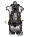 Back view of Built Tough Fall Protection Harness With Five Point System Chest And Leg Straps Aluminum D Rings on mannequin