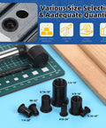 Assorted sizes of black zinc plated carbon steel rivet nuts from 320 Piece Rivet Nuts Kit Flat Head Rivnut Inserts Black Zinc Plated Carbon Steel Assortment Your Go-To For 5/32-32 UNC, 8-32 UNC, 10-24 UNC, 1/4-20 UNC, 5/16-18 UNC, 3/8-16 UNC, 1/2-13 UNC For Auto DIY Marine Projects on a blue surface.