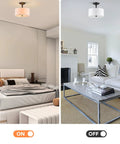Matte Black 13 Inch Drum Ceiling Light Fixture With White Shade Two-Light Semi-Flush Mount Close-To-Ceiling Lamp in bedroom and living room