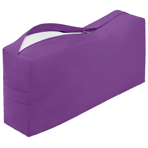 Yoga Bolster Pillow For Restorative Sessions And Meditation Cushion With Plush PET Filling, 100 Percent Cotton Cover, Eco Friendly Practice Prop For Back, Neck And Joints, Washable Cover And Everyday Cozy Comfort, purple rectangular bolster with handle