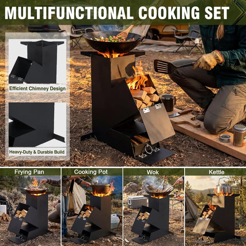 Rocket Stove For Camping And Outdoor Cooking Portable Wood Burning Stove With Storage Bag 15 Inch High Efficiency Outdoor Stove