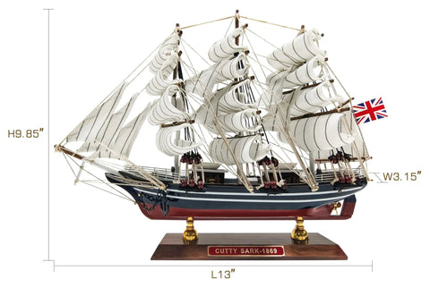 Cutty Sark 1/195 Scale Wooden Model Ship, Fully Assembled Clipper Boat Replica For Home Decor with basswood hull and fabric sails