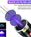 365nm UV Flashlight Black Light Rechargeable Pro Grade 36W High Power with black UV filter lens illustration