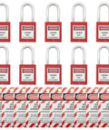 Lockout Tagout Kit With Ten Padlocks And Tags Key Alike One Through Ten OSHA Safety Locks In Durable Steel With Two Keys Per Lock And No Brainer ID For Quick Lockout Stations And Devices.