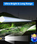 Person using Ultra Bright Rechargeable Flashlight With 1.42 Million Lumens Six Modes IP67 Waterproof Tactical Emergency Light outdoors