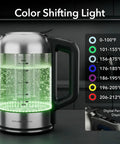 Digital Glass Electric Kettle With Temperature Control, 1.8L Cordless Tea Kettle, color-shifting light feature, close-up