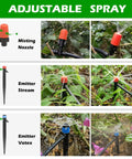 All In One 240 Ft Drip Irrigation Kit With One Half Inch Main Tubing And One Quarter Inch Distribution Tubing For Plug And Play Setup Automatic Garden Watering And Misting System For Greenhouse Yard And Lawn With 136 Parts showing adjustable spray nozzle