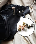 Badass DIY Leather Hardware 125 Piece Round Head Chicago Screw Set With Five Hella Durable Colors For Crafting Belts Bags Shoes And Dog Collars, featuring various screw colors on leather bag.
