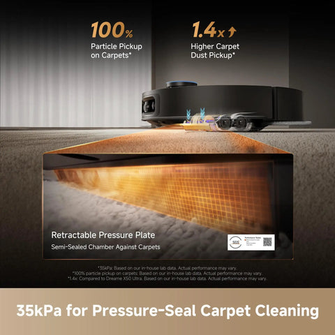 X60 Max Ultra Complete Robot Vacuum And Mop Slim 3.13In Ultra Thin Design With 35000Pa Suction vacuuming carpet close-up