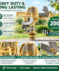 Half Inch Brass Impact Sprinkler Head Built Tough As Nails With Zinc Free Solid Brass Housing And Rugged Stainless Steel Parts For Rock Solid Yard Watering Up To Forty Five Foot Radius, showcasing heavy duty design and construction.