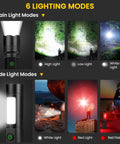 Beast Mode 99000 Lumen USB Rechargeable Flashlight Pack showcasing 6 lighting modes for home, camping, hiking use.