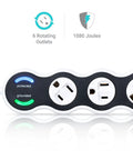 Power Curve Six-Outlet Surge Protector With 1080 Joules Auto Shutdown And Six Rotating Outlets That Fit Big Plugs White And Gray