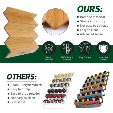 Step Shaped Bamboo K Cup Holder Duo For Your Coffee Station Drawer Or Countertop Organizer Holds 30 Pods Two Piece Set