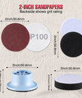 4 In 1 Resin Sander Kit With 203 Piece Set 2 inch hook and loop sandpapers discs and buffing pads shown with dimensions