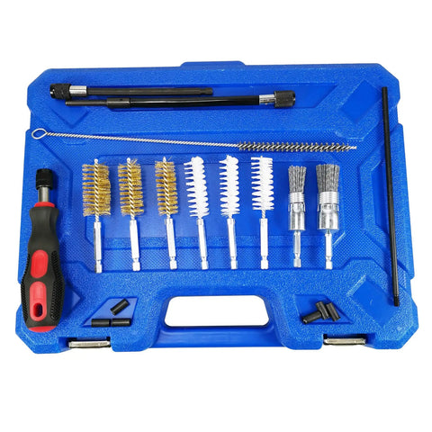 Blue case with 19 Piece Universal Injector Seat Cleaning Kit For Diesel Engines With Brass Brushes And Driver Tools