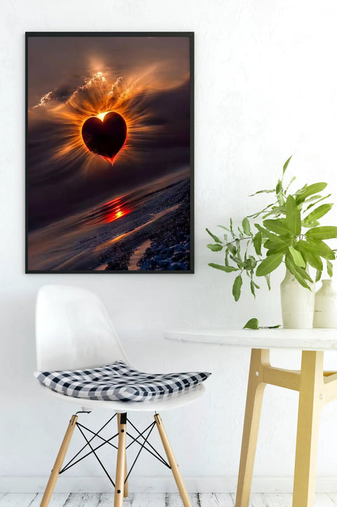 5D Diamond Painting Kit For Adults Beginners Easy Start Full Drill Round Gem Art Set DIY Dot Art For Home Wall Decor 11.8 By 15.7 Inches with sunset clouds and heart design