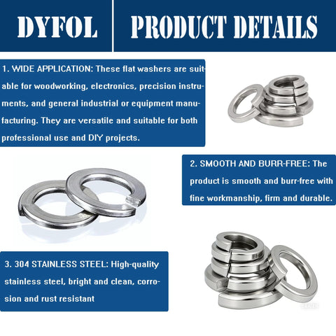 3/8-in split lock washer set, 50 pcs, 304 stainless steel, DYFOL.