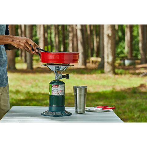 BottleTop Propane Stove Portable Camping Cooker With Adjustable Burner And 10,000 Total BTUs Of Cooking Power in outdoor setting