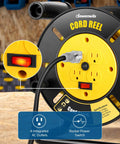Heavy Duty Extension Cord Reel With Four Grounded Outlets Open Retractable Cord Winder For 12/3 14/3 16/3 Gauge Cords