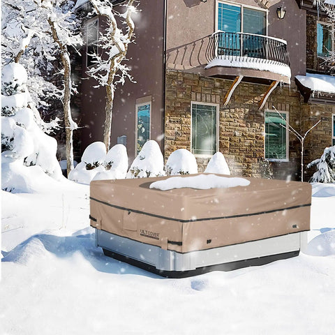 Waterproof 600D Polyester Square Hot Tub Cover For Outdoor Spas 85 By 85 Inch All Weather Protection Against Rain Snow Leaves Dust