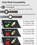 Thick shaft compatibility chart for Antique Gold Clock Hands Set Eight Piece For Thick Shaft Movements Battery Powered Clocks