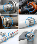 Close-up of 20 Pieces 4 Inch Stainless Steel Hose Clamps 304 Grade Worm Gear Duct Clamps Heavy Duty for various pipe connections.