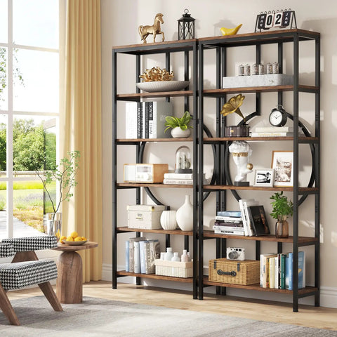 Top Tier 6 Tier Industrial Bookshelf Hella Sturdy Metal And Wood Etagere Bookcase For Living Room Decor Rustic Brown Storage Rack That Brings Serious Vibe To Any Home Office Space