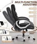 High Back PU Leather Desk Chair With Adjustable Height, Boss Level Modern Executive Swivel Task Chair Featuring Padded Armrests.