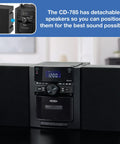 10 Watt Portable Bluetooth Home Stereo System With Detachable Speakers CD Cassette Player AM FM Radio Alarm Clock And Remote Control Model CD 785