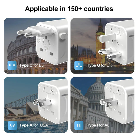 Universal Travel Adapter With 6 Foot Extension Cord, All In One Worldwide Power Adapter For Europe UK US AU, plug types