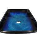 Fresca Blue And Black Glass Vessel Sink Rectangular Hand Painted Glass Vessel For Above Counter Install 21.75 X 14 X 3.5 Inches High