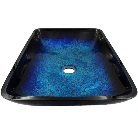 Fresca Blue And Black Glass Vessel Sink Rectangular Hand Painted Glass Vessel For Above Counter Install 21.75 X 14 X 3.5 Inches High