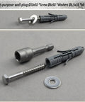 Nylon Dowel Kit With 8 Tough 10X50 Dowels, 8 Stainless Steel A2 6X50 Bottom Screws, 8 A2 Washers For M6, and SW10 Socket on display